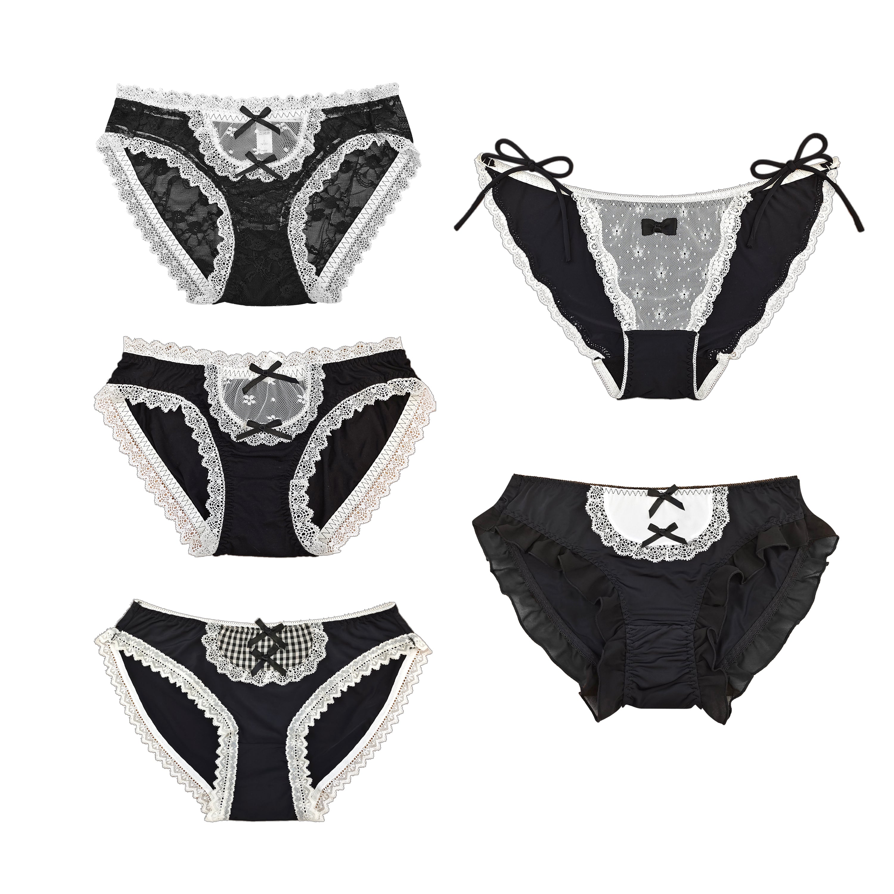 5 Packs Black Lace Embroidery Innerwear for Women New Arrived Stitching Bowknot Briefs